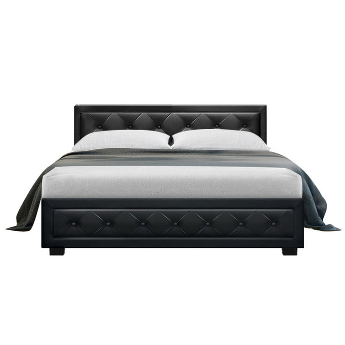 Bed Frame Double Size Gas Lift Base With Storage Black Leather Tiyo Collection