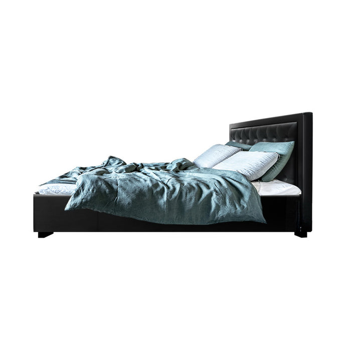 Bed Frame Double Size Gas Lift Base With Storage Black Leather Tiyo Collection