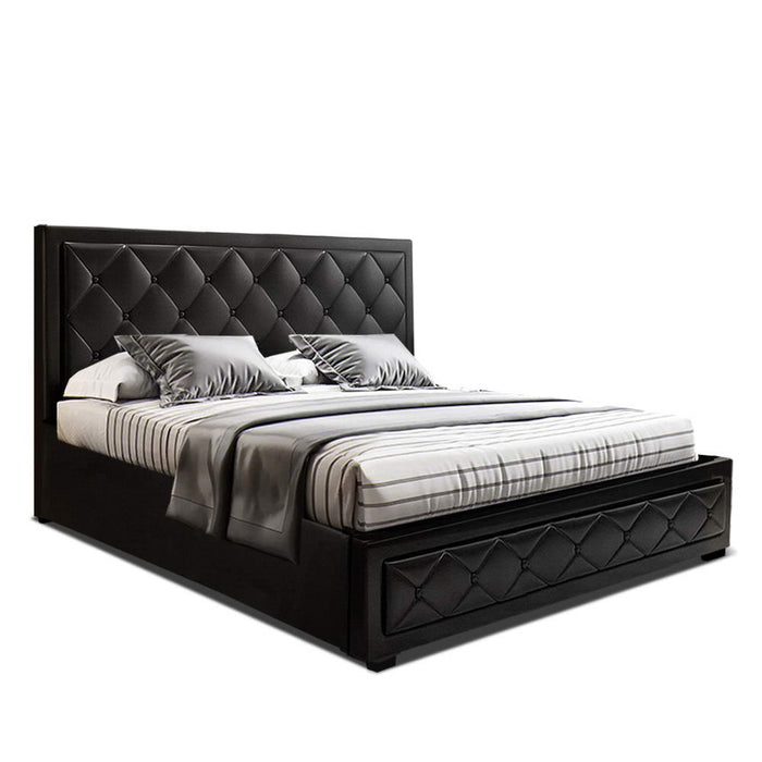 Tiyo Bed Frame PU Leather Gas Lift Storage - Black Queen