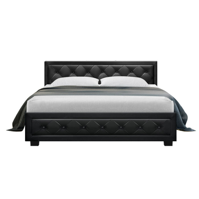 Tiyo Bed Frame PU Leather Gas Lift Storage - Black Queen