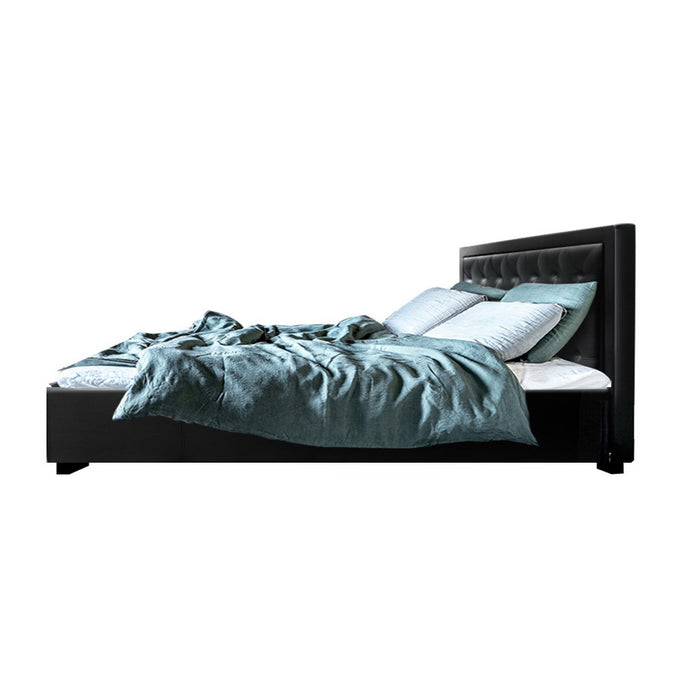 Tiyo Bed Frame PU Leather Gas Lift Storage - Black Queen