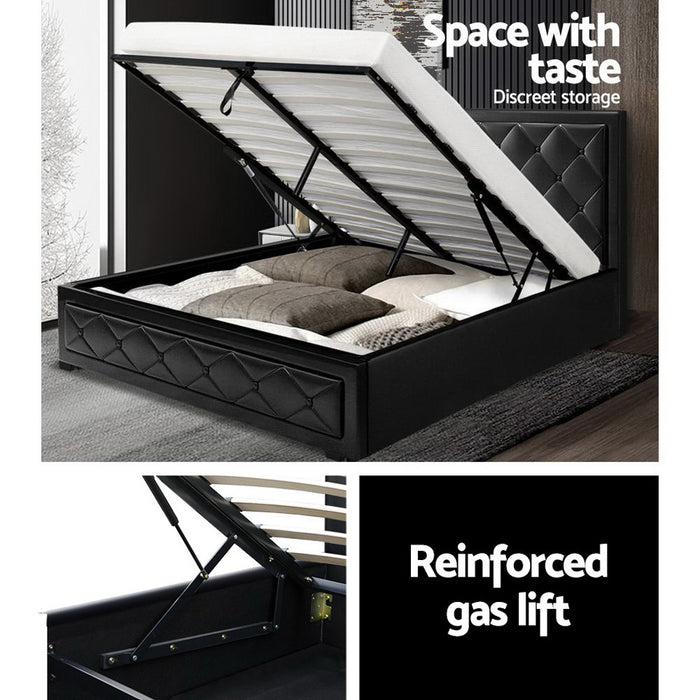 Tiyo Bed Frame PU Leather Gas Lift Storage - Black Queen