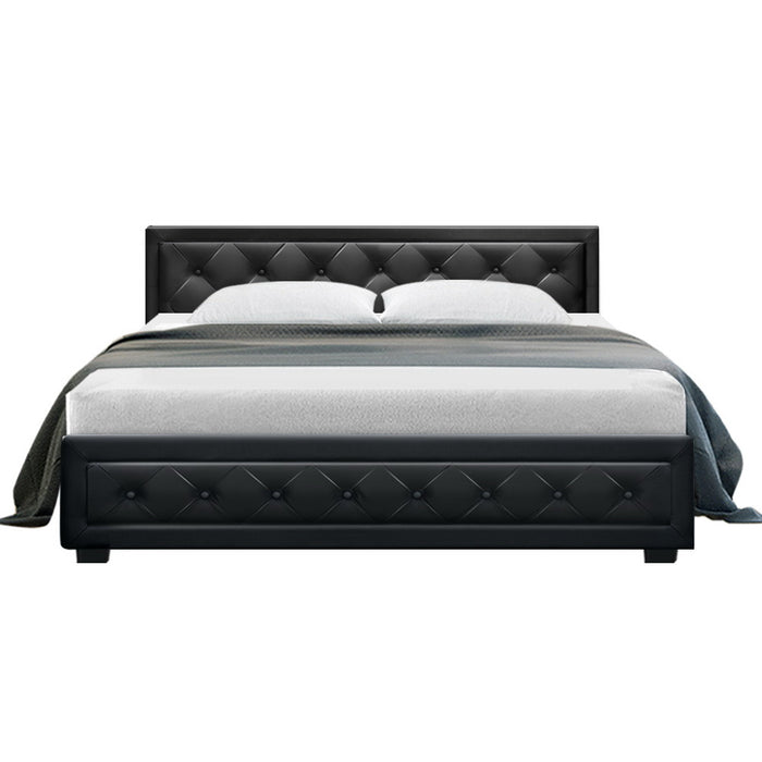 Tiyo Bed Frame PU Leather Gas Lift Storage - Black King