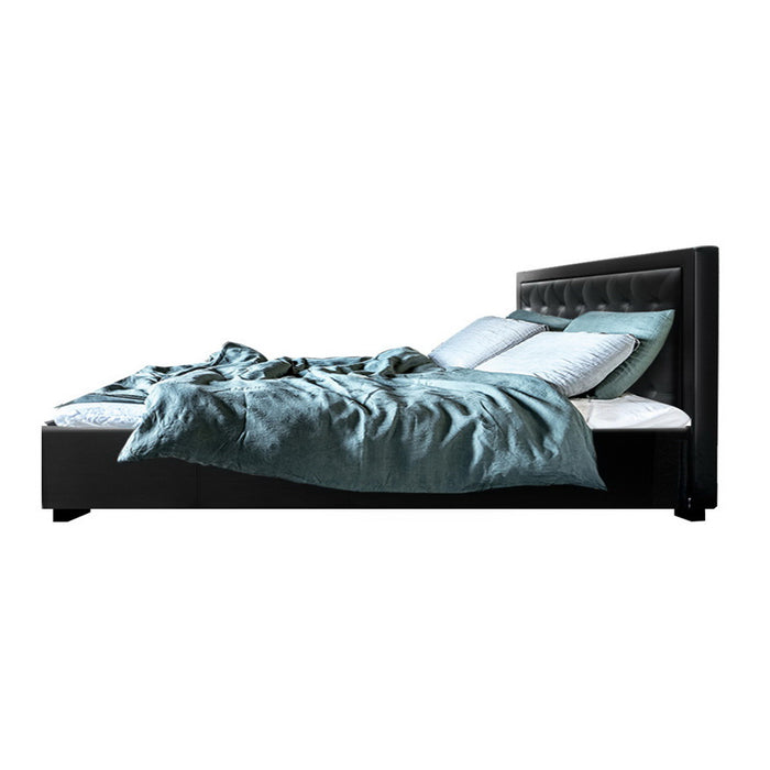 Tiyo Bed Frame PU Leather Gas Lift Storage - Black King