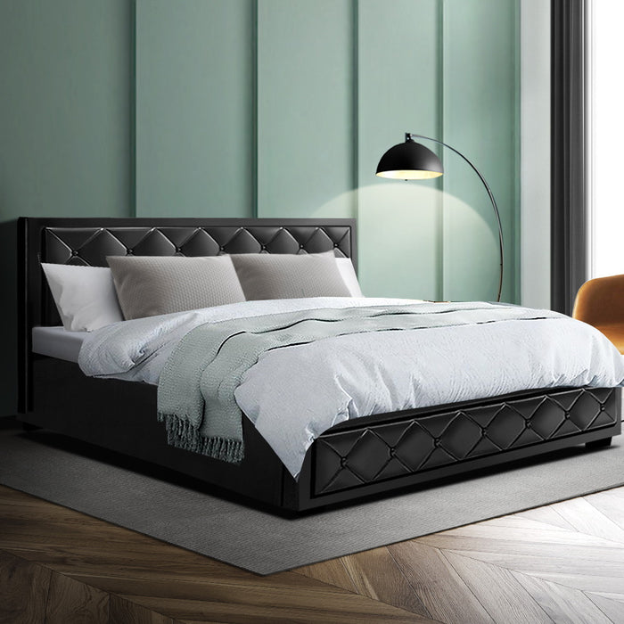 Tiyo Bed Frame PU Leather Gas Lift Storage - Black King