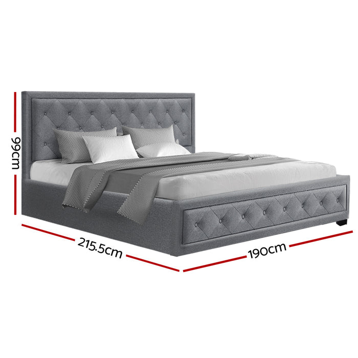 Tiyo Bed Frame Fabric Gas Lift Storage - Grey King