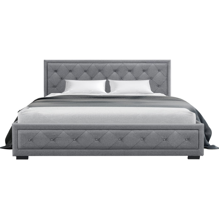 Tiyo Bed Frame Fabric Gas Lift Storage - Grey King