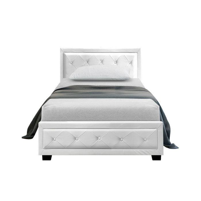 Tiyo Bed Frame PU Leather Gas Lift Storage - White King Single