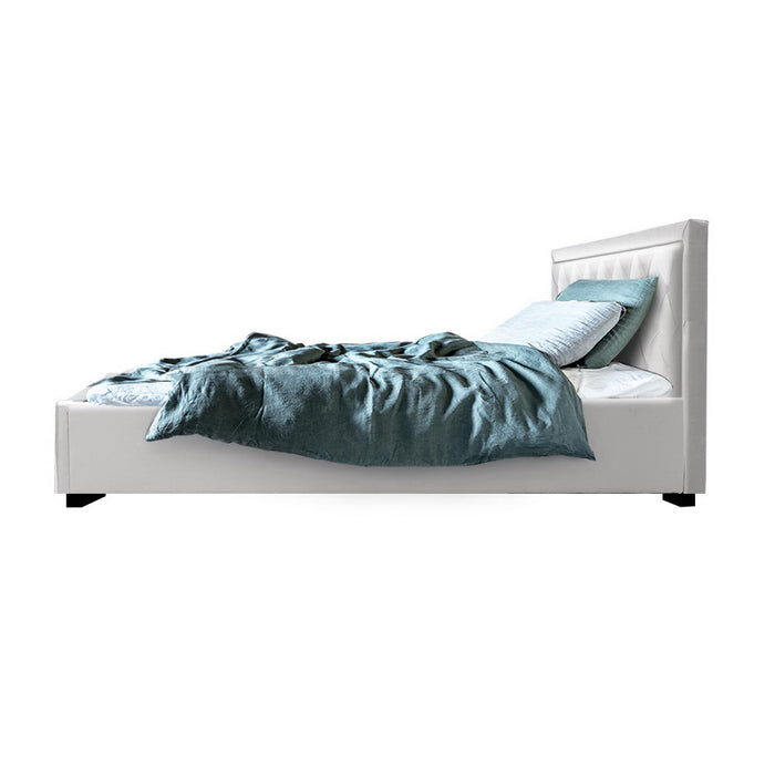 Tiyo Bed Frame PU Leather Gas Lift Storage - White King Single