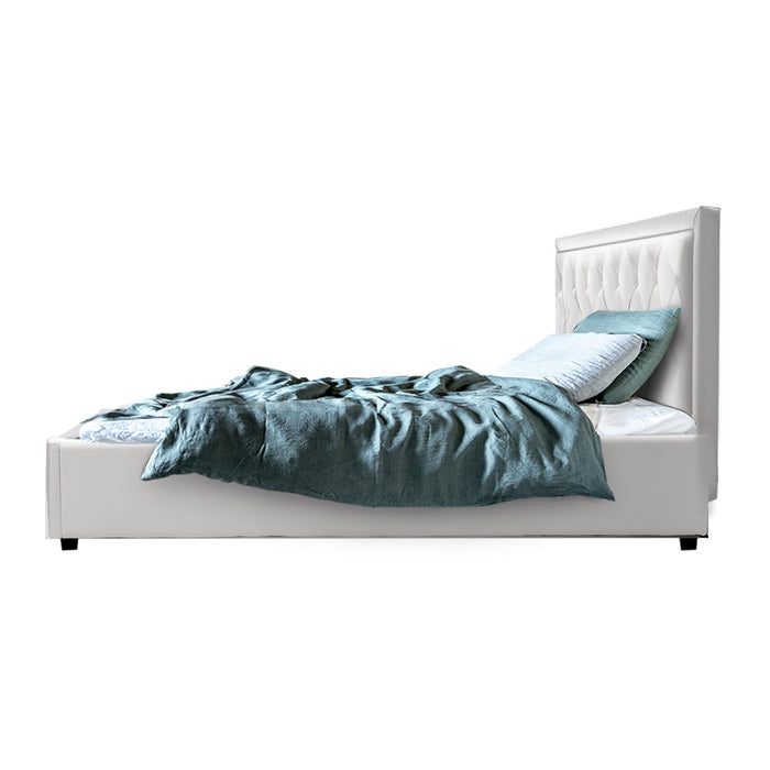 Tiyo Bed Frame PU Leather Gas Lift Storage - White Queen