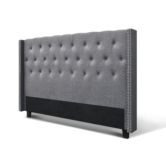 Bed Head Headboard King Size Bedhead Fabric Frame Base Grey LUCA