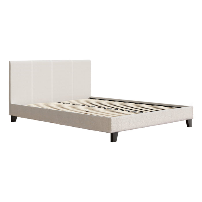 Bed Frame Queen Size Boucle Fabric Mattress Base Platform Wooden