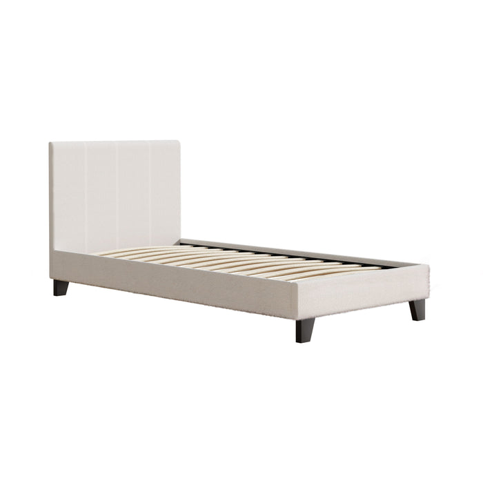 Bed Frame Single Size Boucle Fabric Mattress Base Platform Wooden