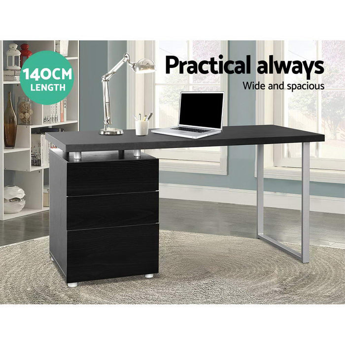 Metal Desk with 3 Drawers - Black