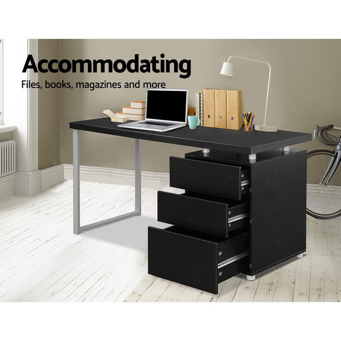 Metal Desk with 3 Drawers - Black