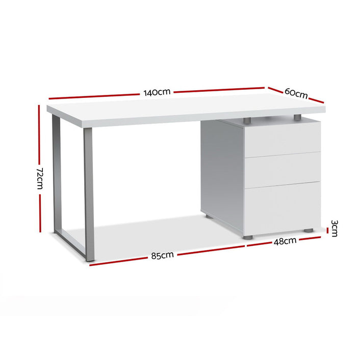 Metal Desk with 3 Drawers - White