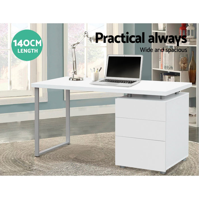 Metal Desk with 3 Drawers - White