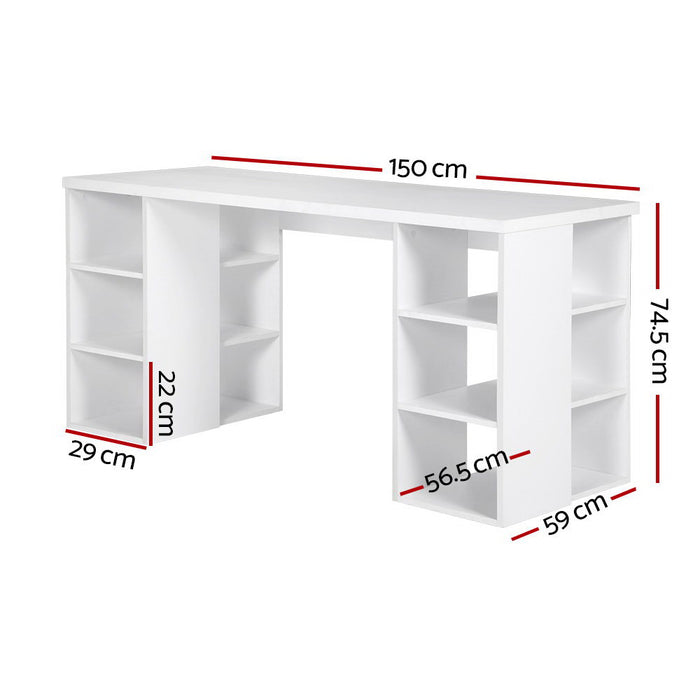 3 Level Desk with Storage & Bookshelf - White