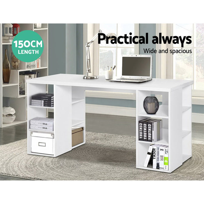 3 Level Desk with Storage & Bookshelf - White