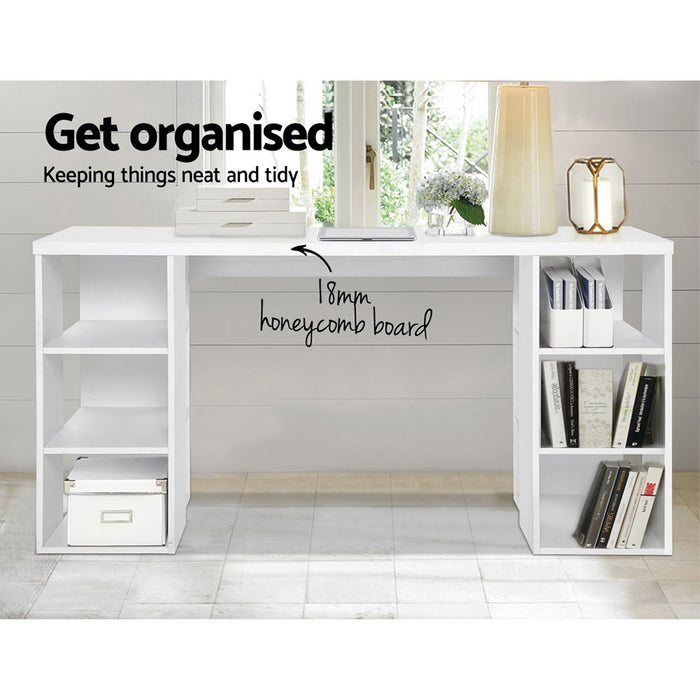 3 Level Desk with Storage & Bookshelf - White