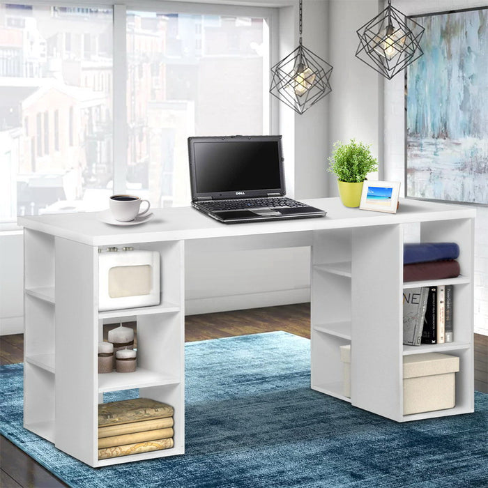 3 Level Desk with Storage & Bookshelf - White