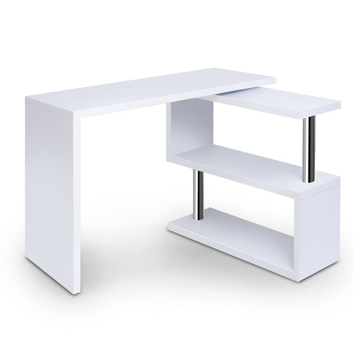 Rotary Corner Desk with Bookshelf - White