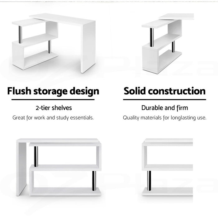 Rotary Corner Desk with Bookshelf - White