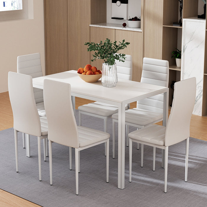 Dining Chairs and Table Dining Set 6 Chair Set Of 7 Wooden Top White