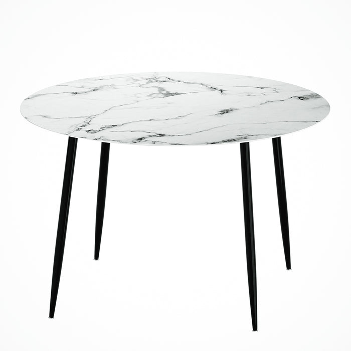 Dining Table Round Wooden Table With Marble Effect Metal Legs 110CM White