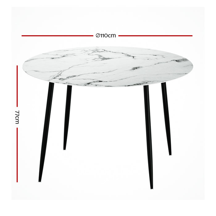 Dining Table Round Wooden Table With Marble Effect Metal Legs 110CM White