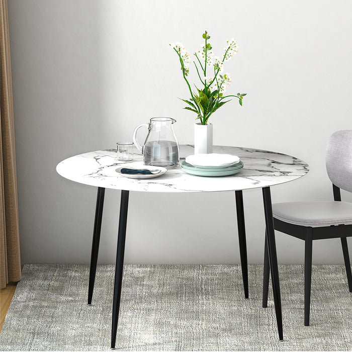 Dining Table Round Wooden Table With Marble Effect Metal Legs 110CM White