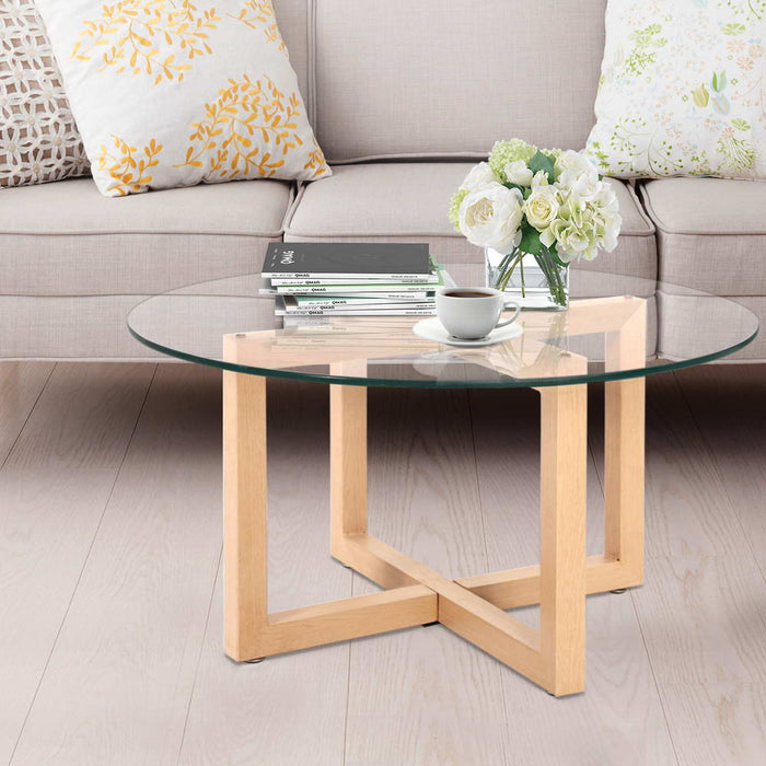 Tempered Glass Round Coffee Table - Beige