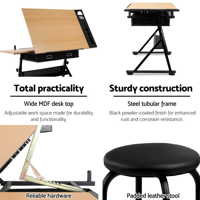 Tilt Drafting Table Stool Set - Natural & Black