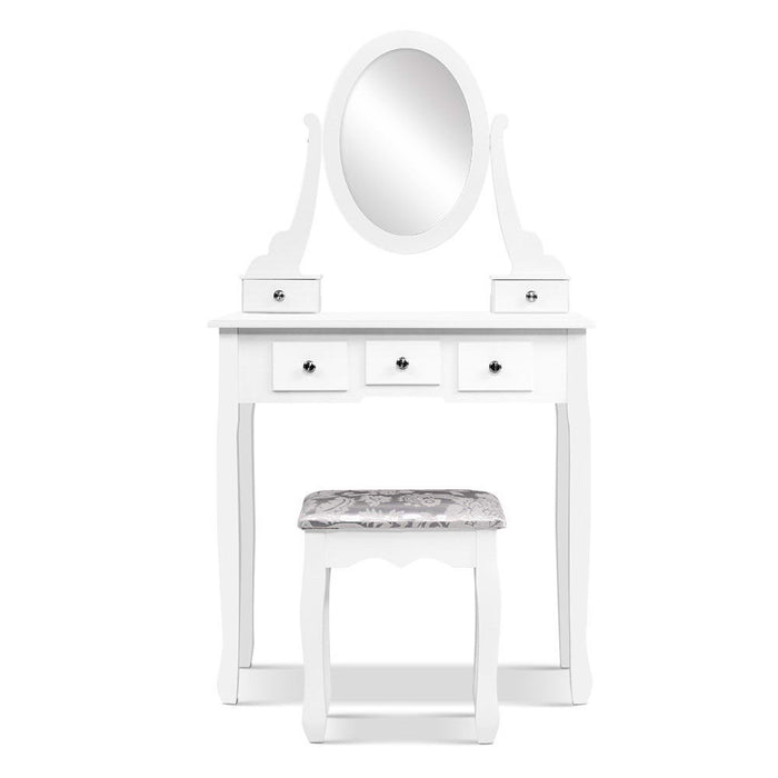 Dressing Table Stool Set Mirror Drawers Makeup Cabinet Storage Desk White