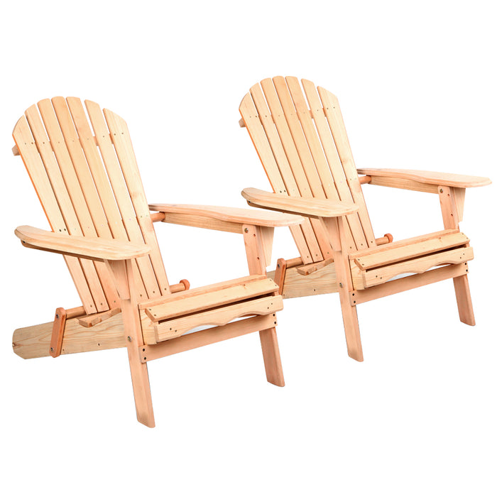 Set of 2 Patio Furniture Outdoor Chairs Beach Chair Wooden Adirondack Garden Lounge