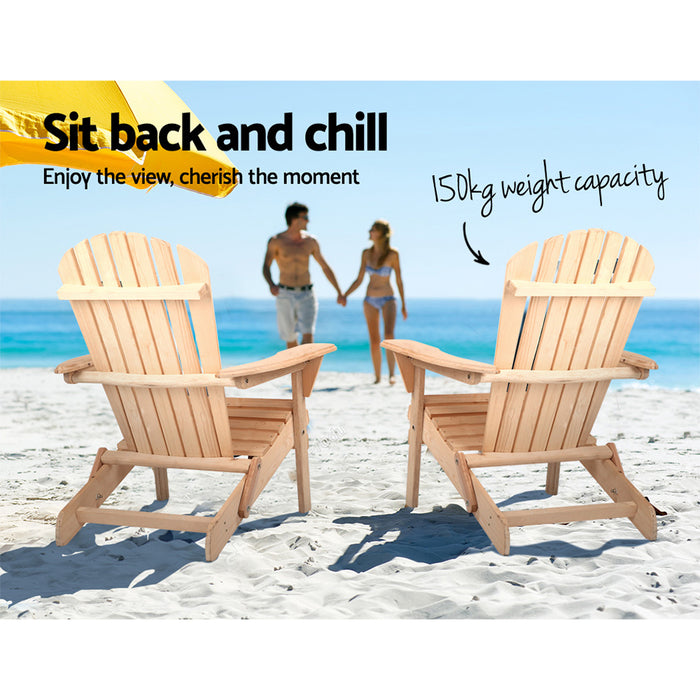 Set of 2 Patio Furniture Outdoor Chairs Beach Chair Wooden Adirondack Garden Lounge