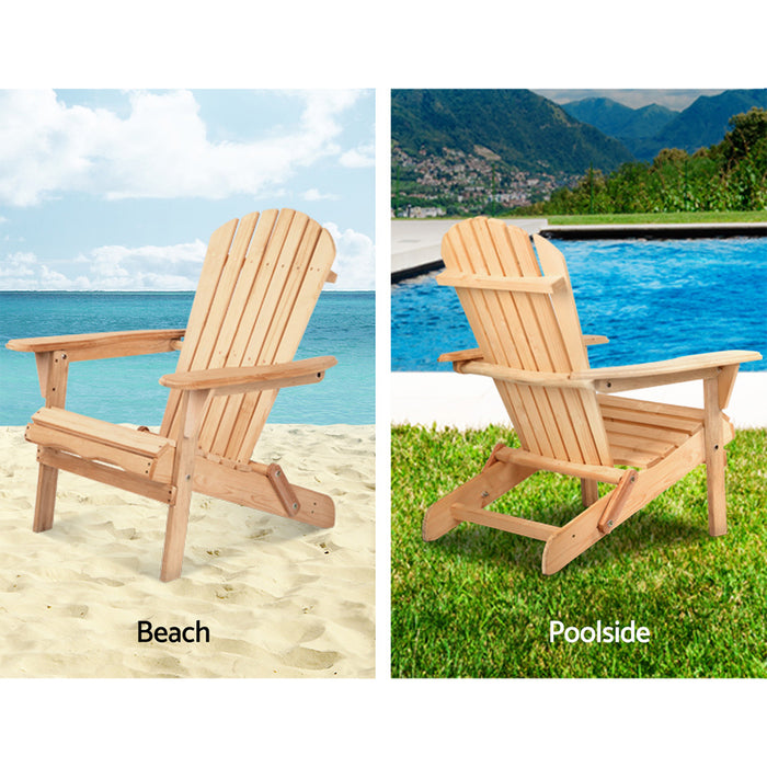 Set of 2 Patio Furniture Outdoor Chairs Beach Chair Wooden Adirondack Garden Lounge