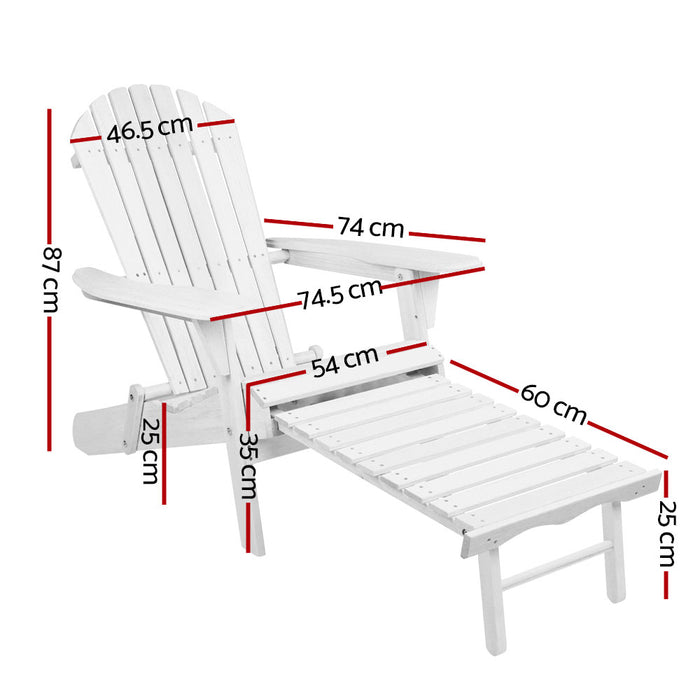 Adirondack Beach Chair with Ottoman - White