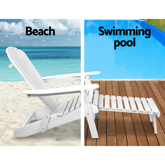 Adirondack Beach Chair with Ottoman - White