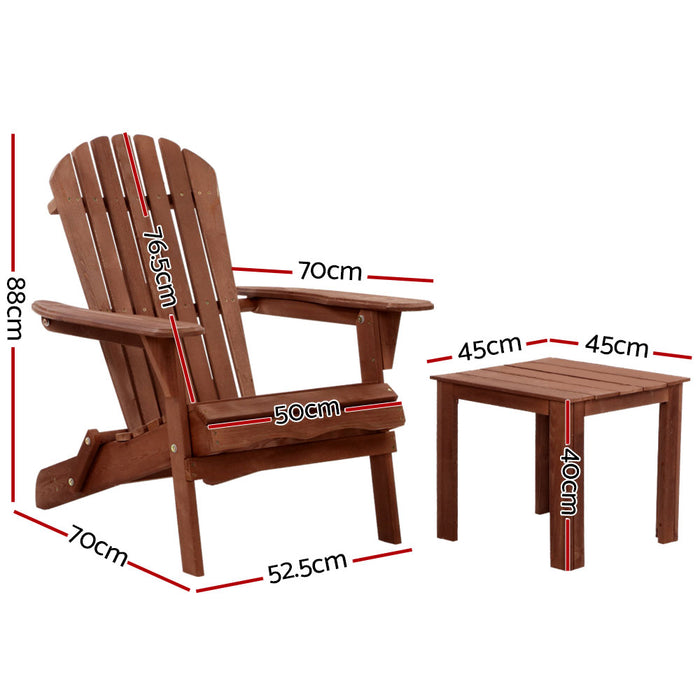 3PC Outdoor Setting Beach Chairs Table Wooden Adirondack Lounge Garden