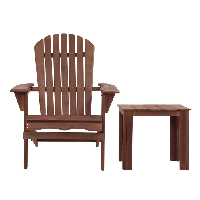 3PC Outdoor Setting Beach Chairs Table Wooden Adirondack Lounge Garden