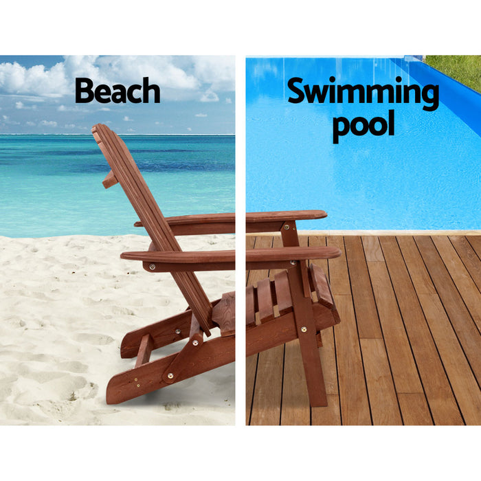 3PC Outdoor Setting Beach Chairs Table Wooden Adirondack Lounge Garden