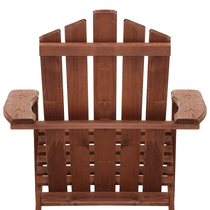 Outdoor Sun Lounge Beach Chairs Table Setting Wooden Adirondack Patio Brown Chair