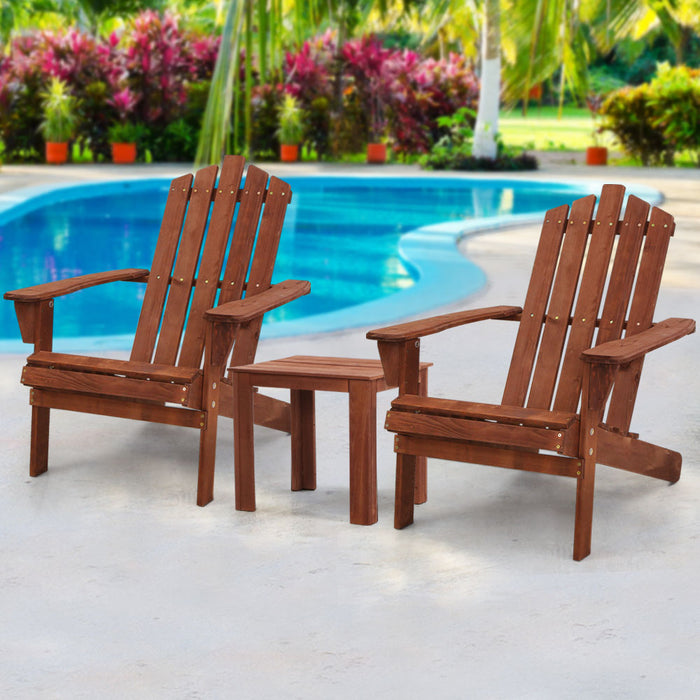 Outdoor Sun Lounge Beach Chairs Table Setting Wooden Adirondack Patio Chair Brown