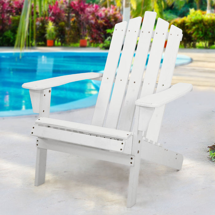 Outdoor Sun Lounge Beach Chairs Table Setting Wooden Adirondack Patio - White