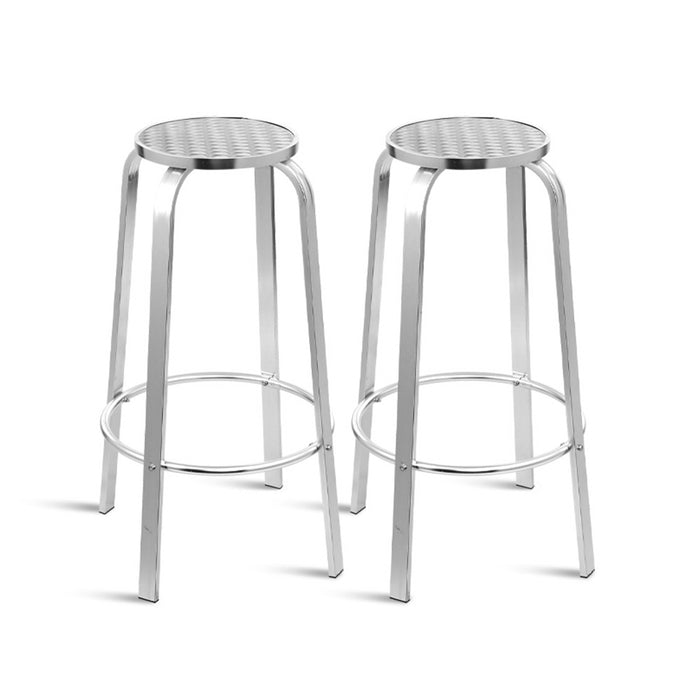 Set of 2 Outdoor Bar Stools Patio Furniture Indoor Bistro Kitchen Aluminum