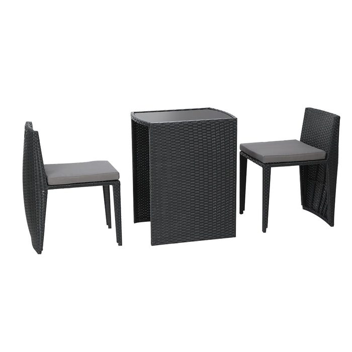 3-Piece Outdoor Dining Set Wicker Table Chairs Bistro Patio Furniture