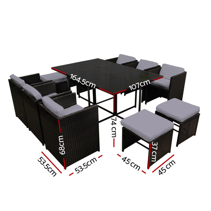 Olivia Wicker Outdoor Dining Set - Black