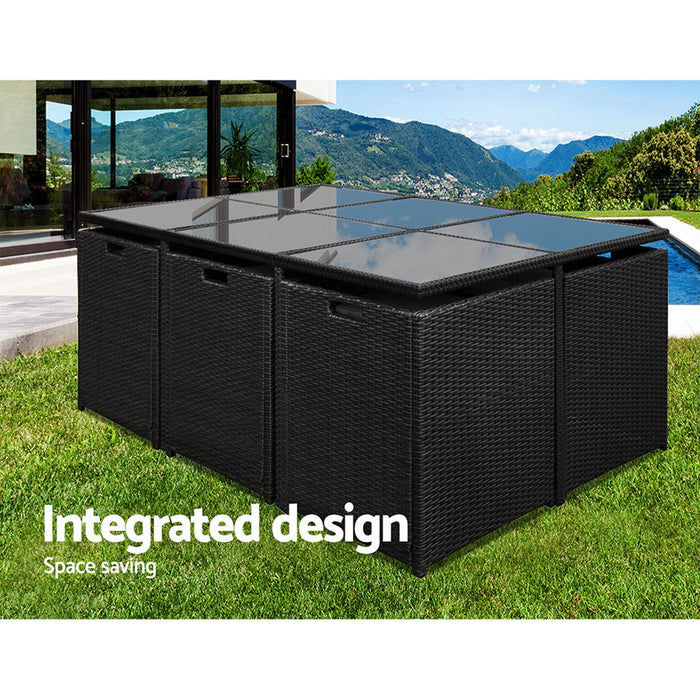 Olivia Wicker Outdoor Dining Set - Black