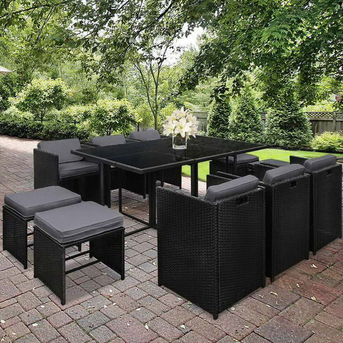 Olivia Wicker Outdoor Dining Set - Black